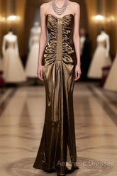 Vintage Mermaid Sweetheart Brown Long Evening Prom Gown Fairy Evening Prom Dresses